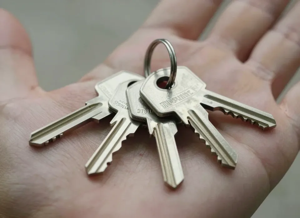 Mehrere Wohnungsschlüssel an einem Ring in einer geöffneten Hand
